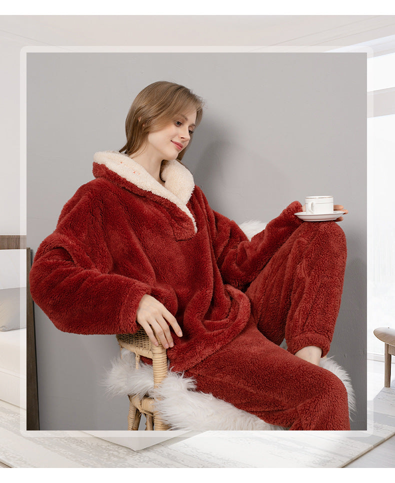 Coral Fleece Pajamas Women Autumn And Winter Pajamas Set Thickened Home Service