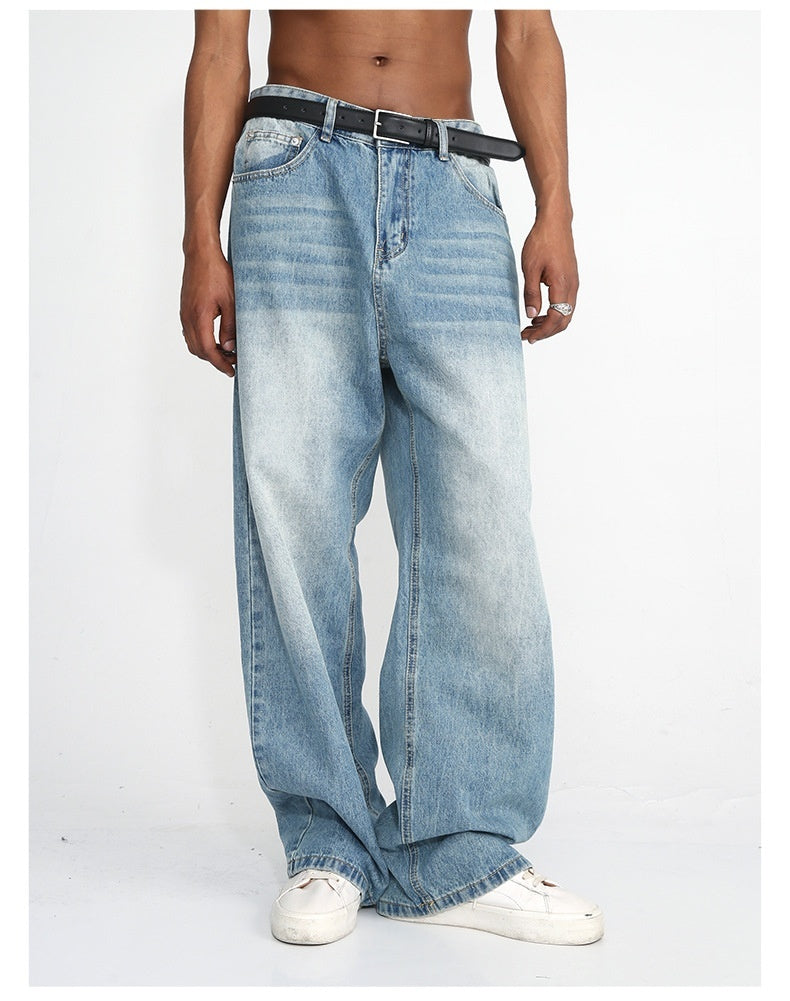 Men's Blue Straight Wide Leg Casual Jeans