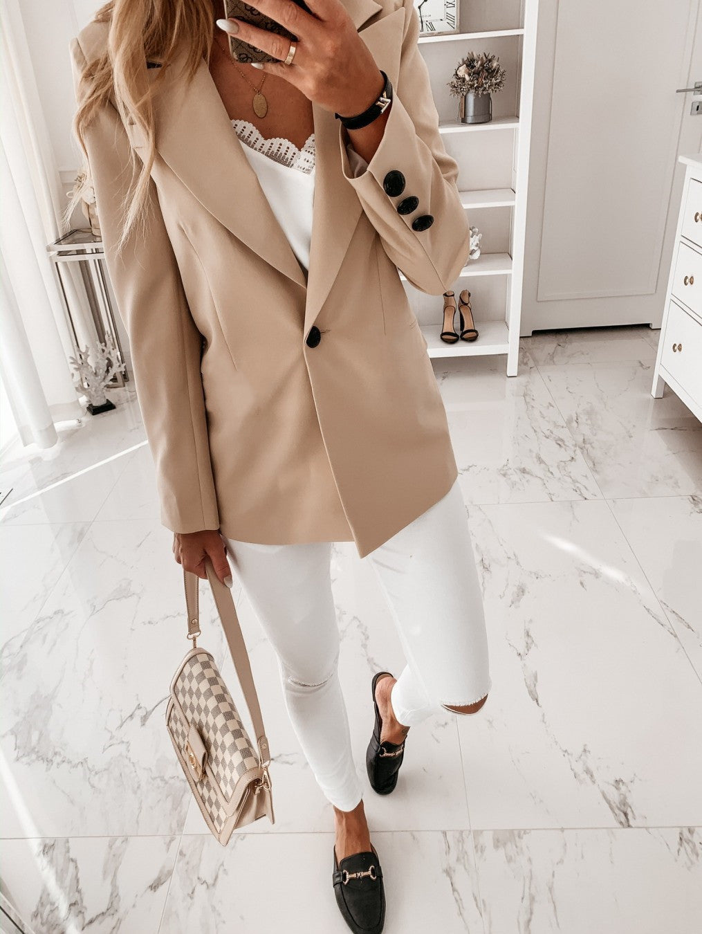 Long Sleeve Solid Color Collar Button Suit