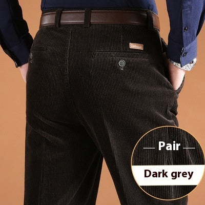 Thick Stripe Casual Pants Corduroy Double Pleated High Waist Loose