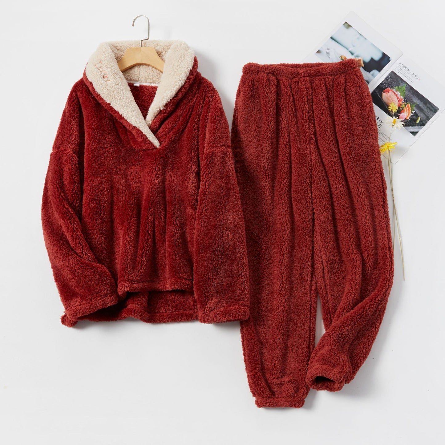 Coral Fleece Pajamas Women Autumn And Winter Pajamas Set Thickened Home Service