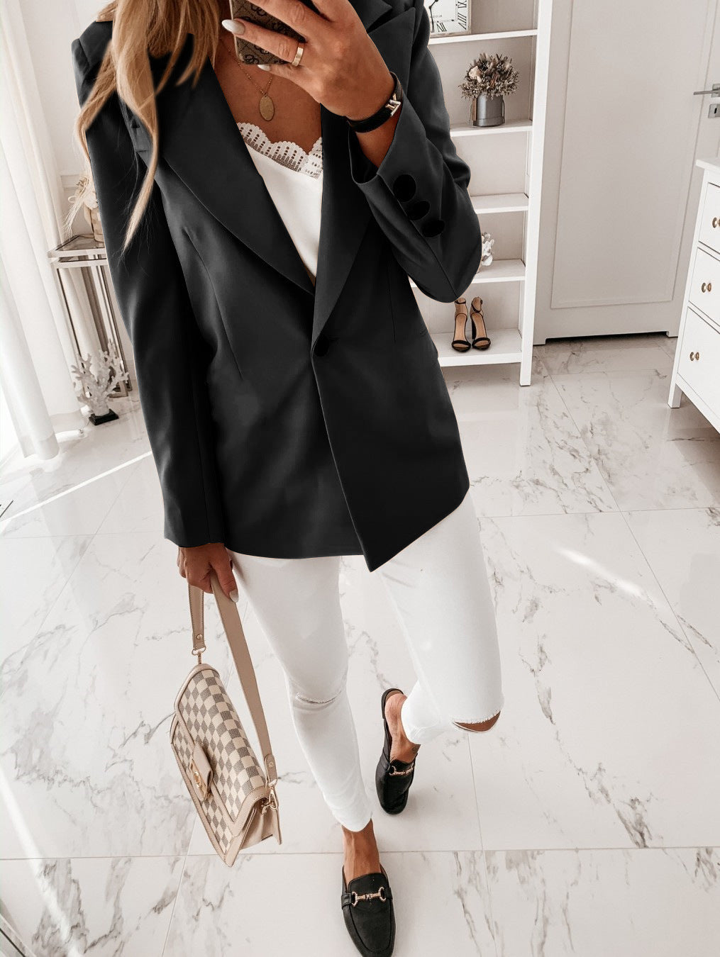 Long Sleeve Solid Color Collar Button Suit