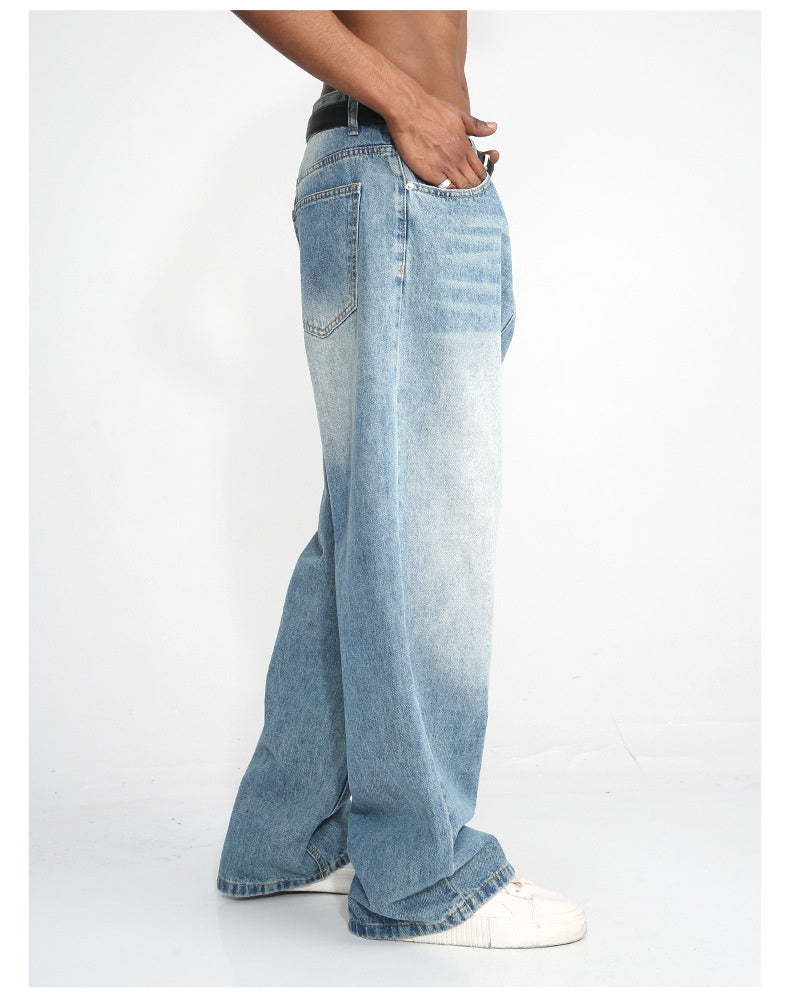 Men's Blue Straight Wide Leg Casual Jeans