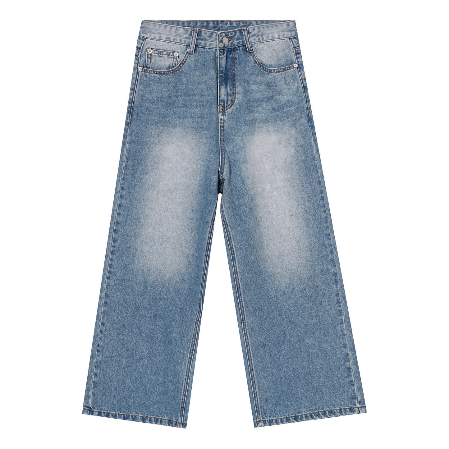 Men's Blue Straight Wide Leg Casual Jeans