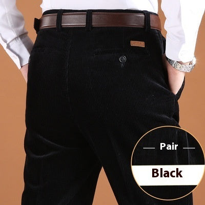 Thick Stripe Casual Pants Corduroy Double Pleated High Waist Loose