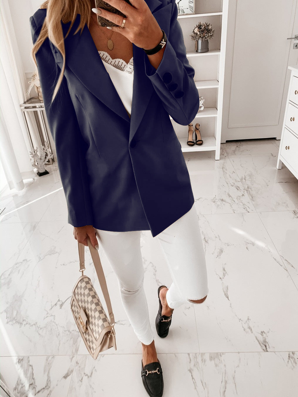 Long Sleeve Solid Color Collar Button Suit