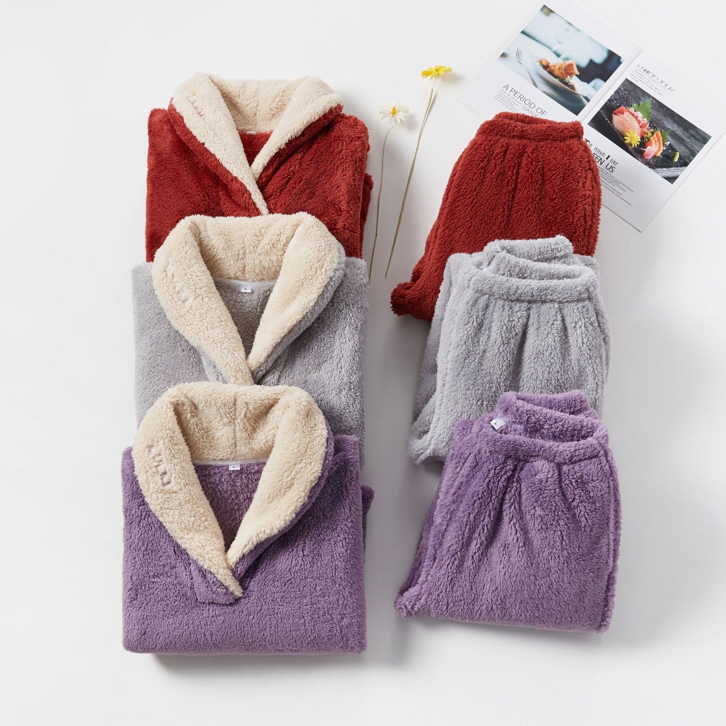 Coral Fleece Pajamas Women Autumn And Winter Pajamas Set Thickened Home Service