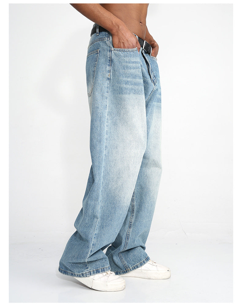 Men's Blue Straight Wide Leg Casual Jeans