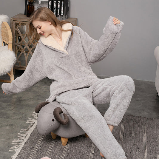 Coral Fleece Pajamas Women Autumn And Winter Pajamas Set Thickened Home Service