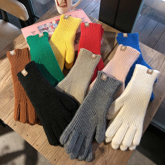 Winter Solid Color Knitted Gloves For Men And Women